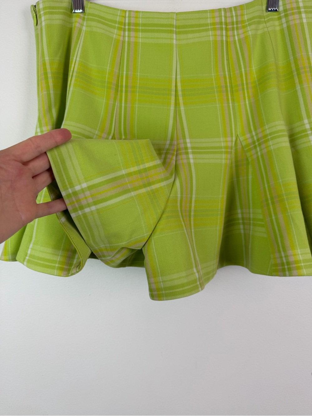 Anthropologie Maeve Skirty Godet Skort in Plaid Chartreuse Size 16 - Picture 7 of 12